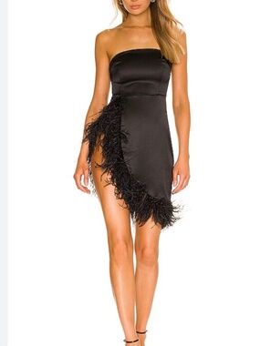 Revolve NBD Celine Dress Black with feathers $198 Sz Small